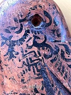 19th, century FOLK ART Hand CARVED CRANE & SNAKE WOOD CANE Painted Story Pic