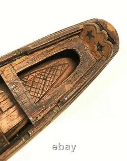 19thc American Hand Carved Sailor Made Longboat Miniature Maritime Folk Art