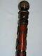 19thc. Antique Folk Art Cane Walking Stick Carved Playing Cards & Snake 37 Tall