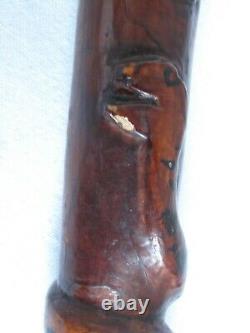 19thc. Antique Folk Art Cane Walking Stick Carved Playing Cards & Snake 37 tall