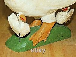 2001 D&D Strawser Carved Wood Folk Art Goose & Gooselings Family Figures, Signed