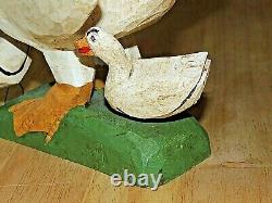 2001 D&D Strawser Carved Wood Folk Art Goose & Gooselings Family Figures, Signed