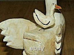 2001 D&D Strawser Carved Wood Folk Art Goose & Gooselings Family Figures, Signed