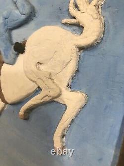 20TH C Mid WESTERN FOLK ART Carving Cowboy Getting Bucked Off Signed N Rowe