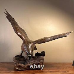 20 VTG Folk Art Hand Carved & Painted Eagle Bird Sculpture Drift Wood Base