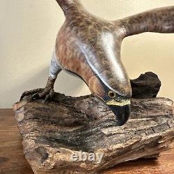 20 VTG Folk Art Hand Carved & Painted Eagle Bird Sculpture Drift Wood Base