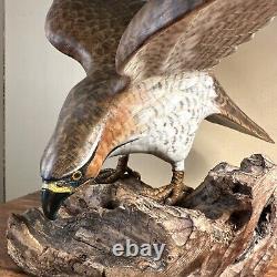 20 VTG Folk Art Hand Carved & Painted Eagle Bird Sculpture Drift Wood Base