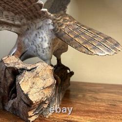 20 VTG Folk Art Hand Carved & Painted Eagle Bird Sculpture Drift Wood Base