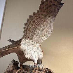 20 VTG Folk Art Hand Carved & Painted Eagle Bird Sculpture Drift Wood Base