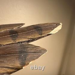 20 VTG Folk Art Hand Carved & Painted Eagle Bird Sculpture Drift Wood Base