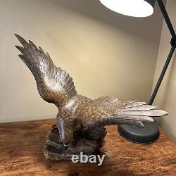 20 VTG Folk Art Hand Carved & Painted Eagle Bird Sculpture Drift Wood Base