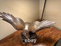 20 VTG Folk Art Hand Carved & Painted Eagle Bird Sculpture Drift Wood Base