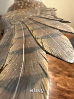 20 VTG Folk Art Hand Carved & Painted Eagle Bird Sculpture Drift Wood Base