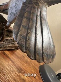 20 VTG Folk Art Hand Carved & Painted Eagle Bird Sculpture Drift Wood Base