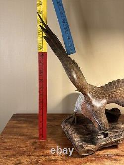 20 VTG Folk Art Hand Carved & Painted Eagle Bird Sculpture Drift Wood Base