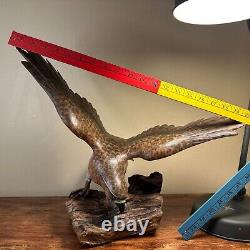 20 VTG Folk Art Hand Carved & Painted Eagle Bird Sculpture Drift Wood Base