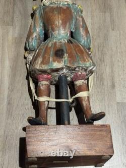 22 Sarreid Italy Victorian Carved Wood Brass Folk Art Sculpture Statue Vintage