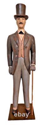24 Sarreid Italy Victorian Carved Wood Brass Folk Art Sculpture Statue Vtg Mcm