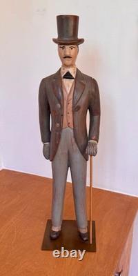 24 Sarreid Italy Victorian Carved Wood Brass Folk Art Sculpture Statue Vtg Mcm