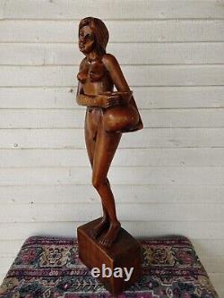 25 Vintage Carved Wooden Sculpture Statue Woman Female Figure Folk Art