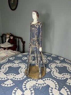 27 1/2 Antique Hand carved Santos Wood Cage Doll/ Folk Art c. 1900
