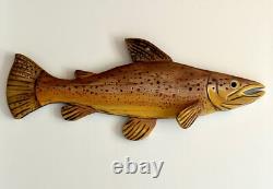 28 Brown Trout Wall Mount Fish Folk Art Hand Carved Lake Cabin By M. T. Haakon