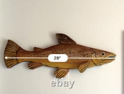 28 Brown Trout Wall Mount Fish Folk Art Hand Carved Lake Cabin By M. T. Haakon