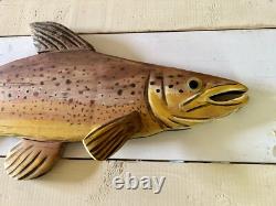 28 Brown Trout Wall Mount Fish Folk Art Hand Carved Lake Cabin By M. T. Haakon