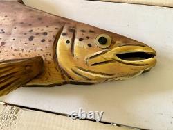 28 Brown Trout Wall Mount Fish Folk Art Hand Carved Lake Cabin By M. T. Haakon