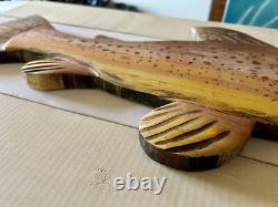 28 Brown Trout Wall Mount Fish Folk Art Hand Carved Lake Cabin By M. T. Haakon