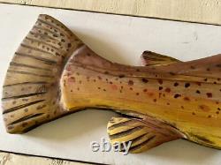 28 Brown Trout Wall Mount Fish Folk Art Hand Carved Lake Cabin By M. T. Haakon