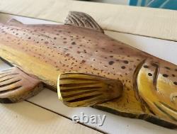 28 Brown Trout Wall Mount Fish Folk Art Hand Carved Lake Cabin By M. T. Haakon