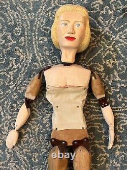 28 Hand Carved Wooden Folk Art Artist Made Marionette WPA Period 1930s Actress