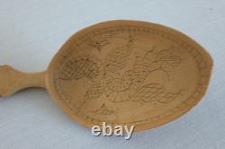 2 ANTIQUE NORWEGIAN CARVED WOODEN FOLK-ART SPOONS 7 1/2 & 7 In Length