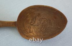 2 ANTIQUE NORWEGIAN CARVED WOODEN FOLK-ART SPOONS 7 1/2 & 7 In Length