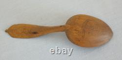 2 ANTIQUE NORWEGIAN CARVED WOODEN FOLK-ART SPOONS 7 1/2 & 7 In Length