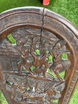 2 African Palaver Tribal Birthing Chieftan Chair Folk Art Carved TWIN ELEPHANT