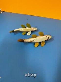 2 Great Folk Art Vintage Fish Carved Painted Wood Fishing Lure Decoy Rich Brooks