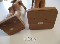 2 Large Vintage Wood Sculptures Carvings Folk Art Ada And Eve Mexico Naive