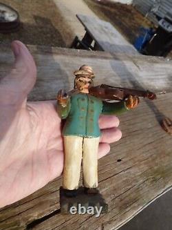 (2) Primitive Wood Folk Art Figure Accordion & Violinist Hand Painted & Carved