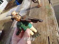 (2) Primitive Wood Folk Art Figure Accordion & Violinist Hand Painted & Carved