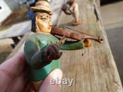 (2) Primitive Wood Folk Art Figure Accordion & Violinist Hand Painted & Carved