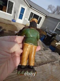 (2) Primitive Wood Folk Art Figure Accordion & Violinist Hand Painted & Carved