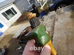(2) Primitive Wood Folk Art Figure Accordion & Violinist Hand Painted & Carved