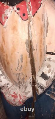 2 Very Unique Large Vintage Folk Art Polychrome Hand Painted Wooden Cats