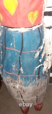 2 Very Unique Large Vintage Folk Art Polychrome Hand Painted Wooden Cats