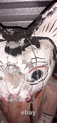 2 Very Unique Large Vintage Folk Art Polychrome Hand Painted Wooden Cats