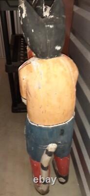 2 Very Unique Large Vintage Folk Art Polychrome Hand Painted Wooden Cats