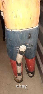 2 Very Unique Large Vintage Folk Art Polychrome Hand Painted Wooden Cats