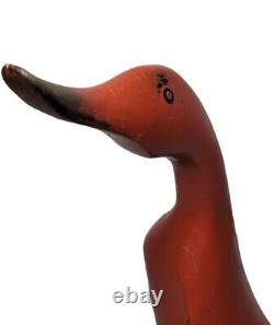 2 Vintage Ducks Hand Carved Wood Standing Duck Hand Painted Decor Folk Art
